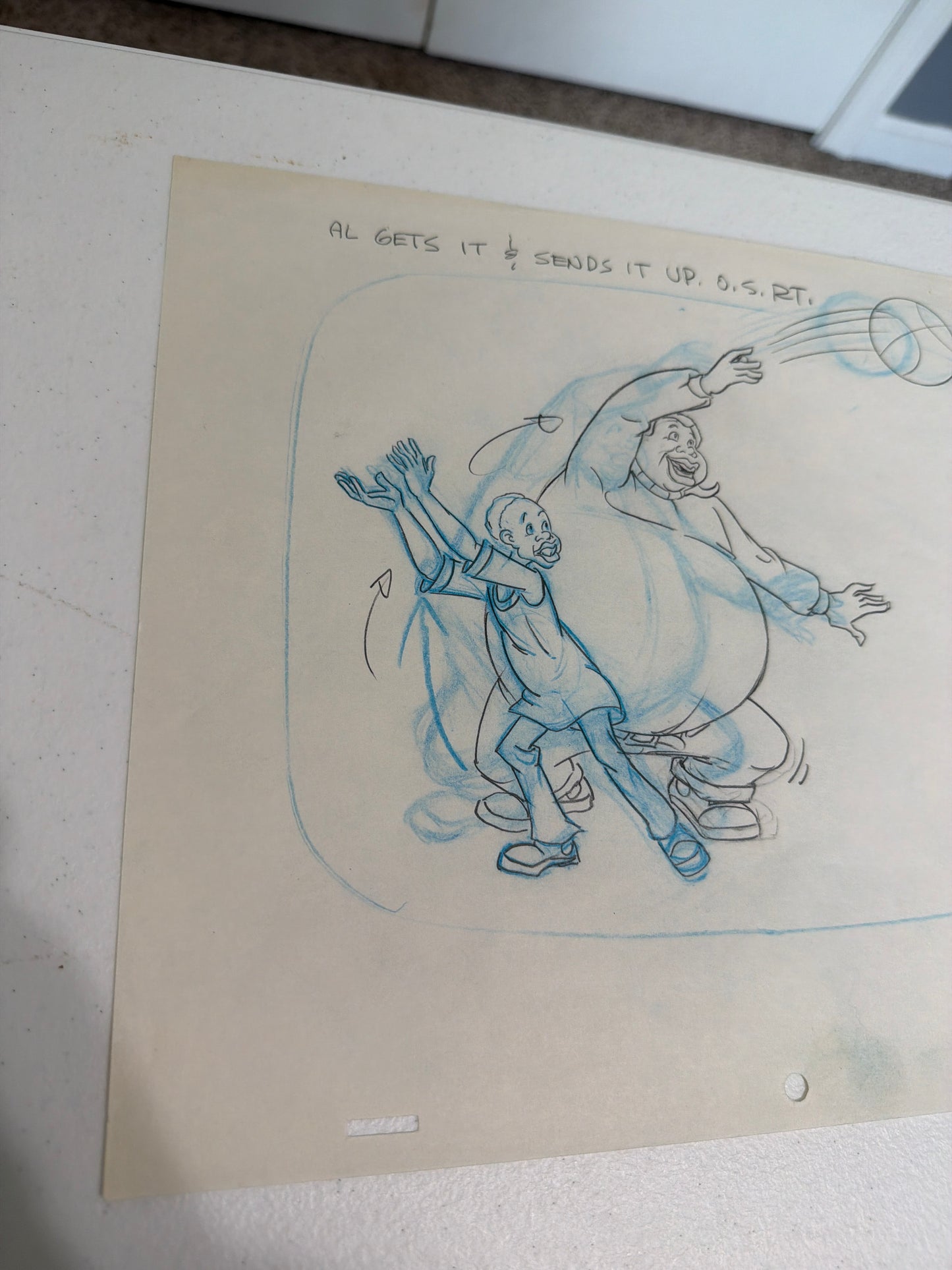 Fat Albert & Pee Wee Playing Basketball – Original Production Animation Sketch With COA