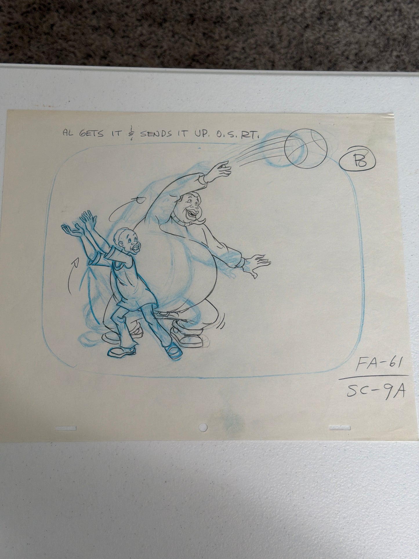 Fat Albert & Pee Wee Playing Basketball – Original Production Animation Sketch With COA
