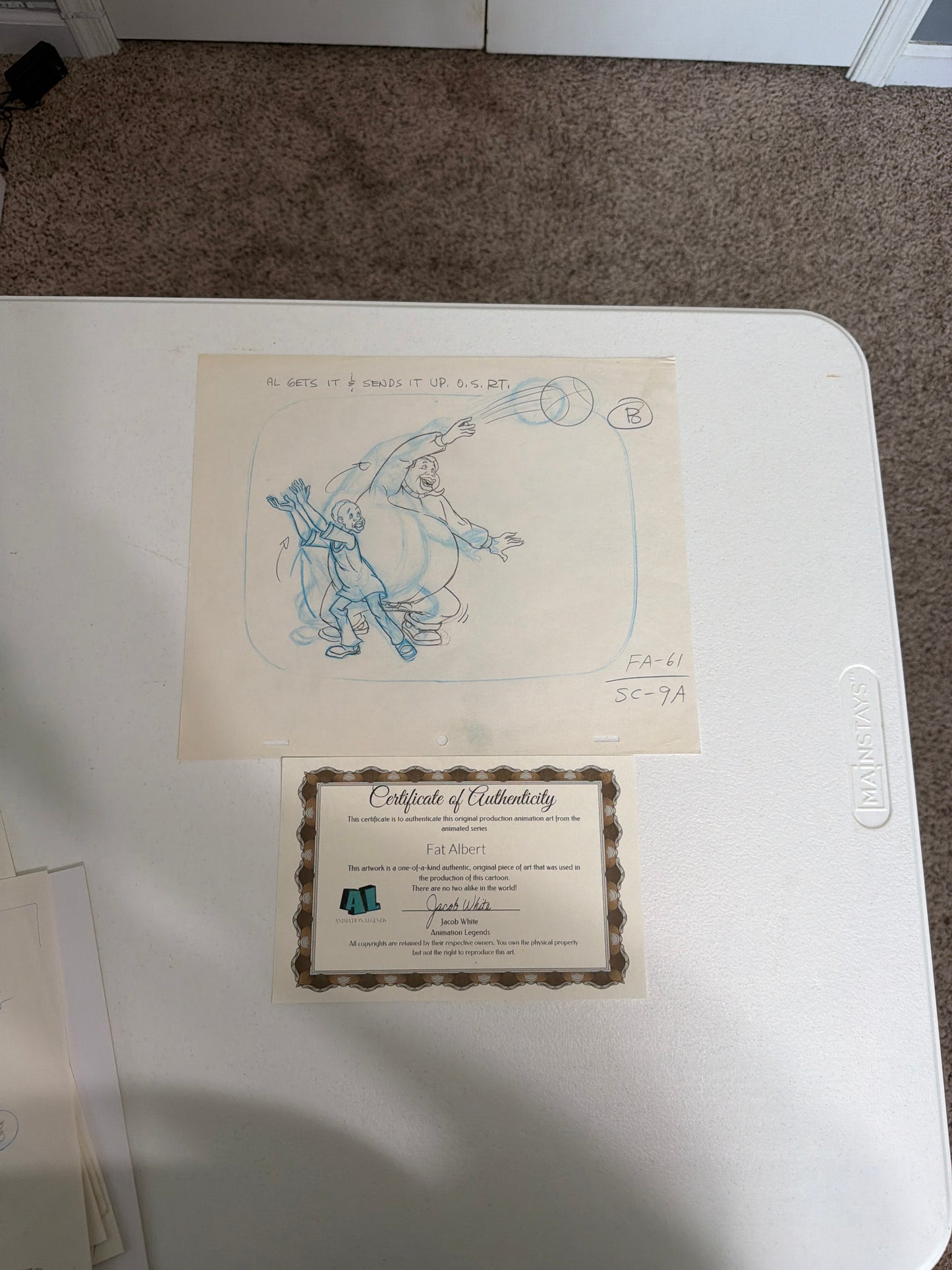 Fat Albert & Pee Wee Playing Basketball – Original Production Animation Sketch With COA