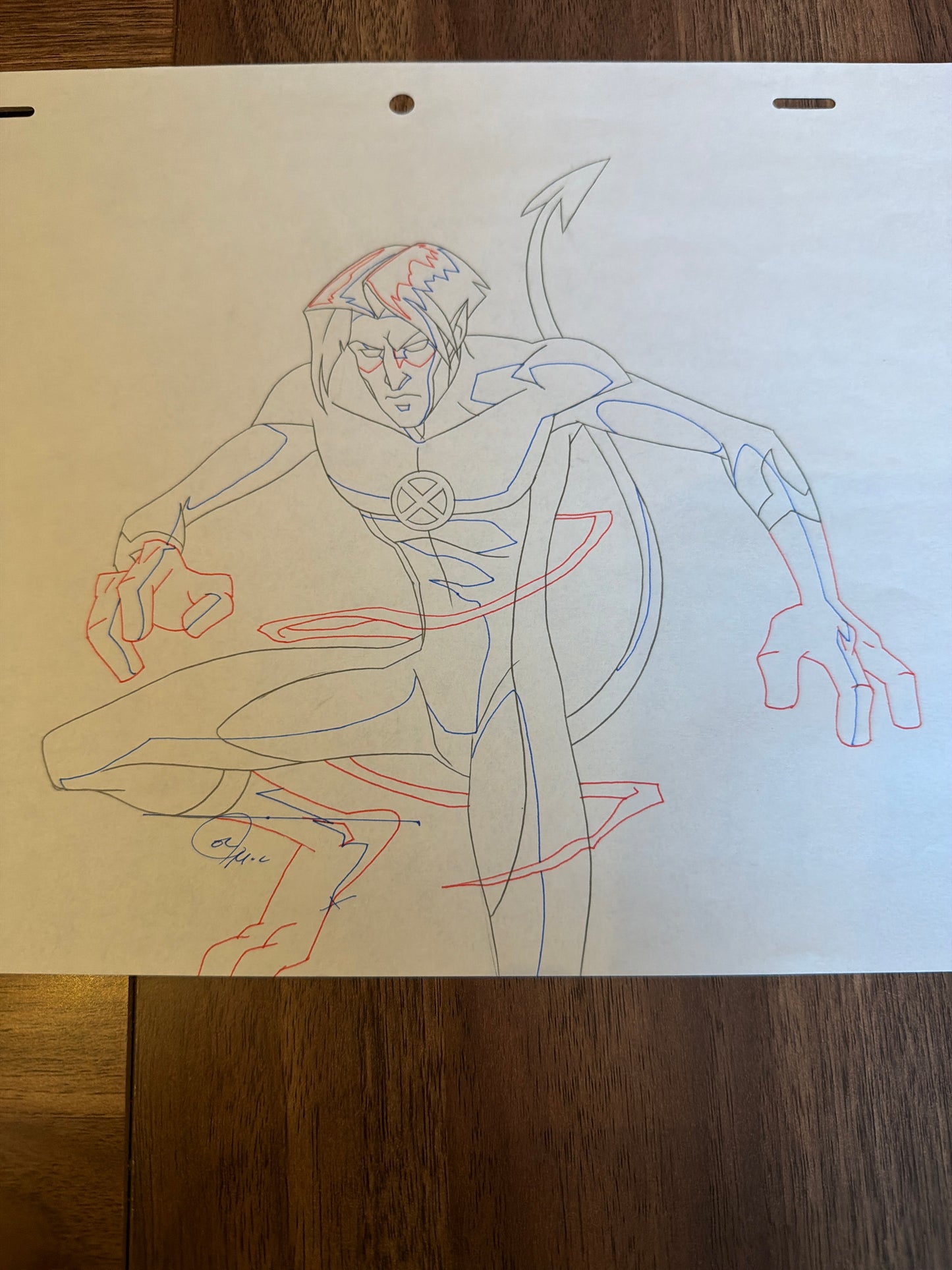 Wolverine and the X-Men Original Production Art - Nightcrawler Full Body Action w/ FX Lines COA Not Included