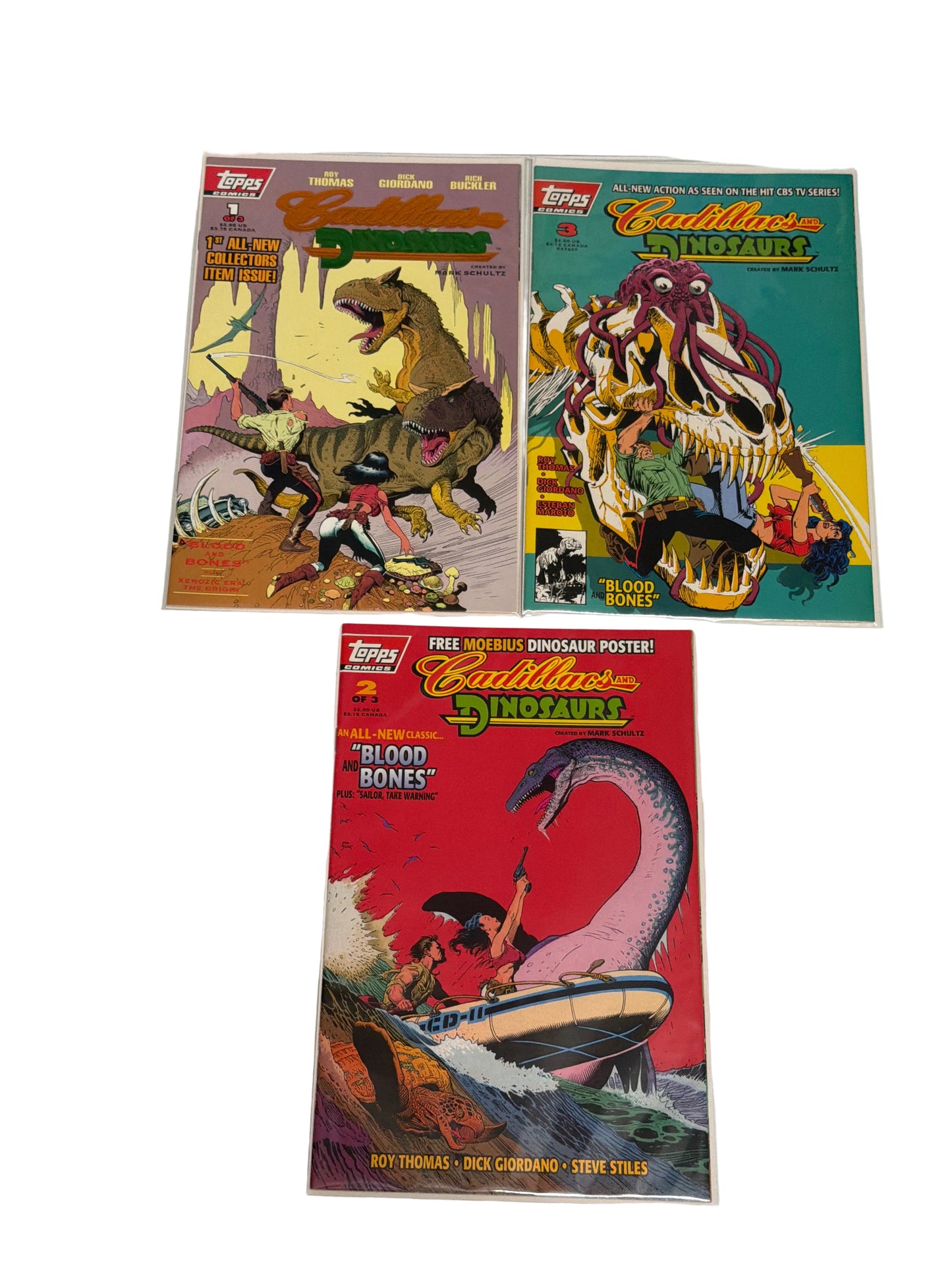Topps Comics Cadillacs And Dinosaurs Blood And Bones 1-3 With Collectors Edition Foil Cover #1 Near Mint Condition *